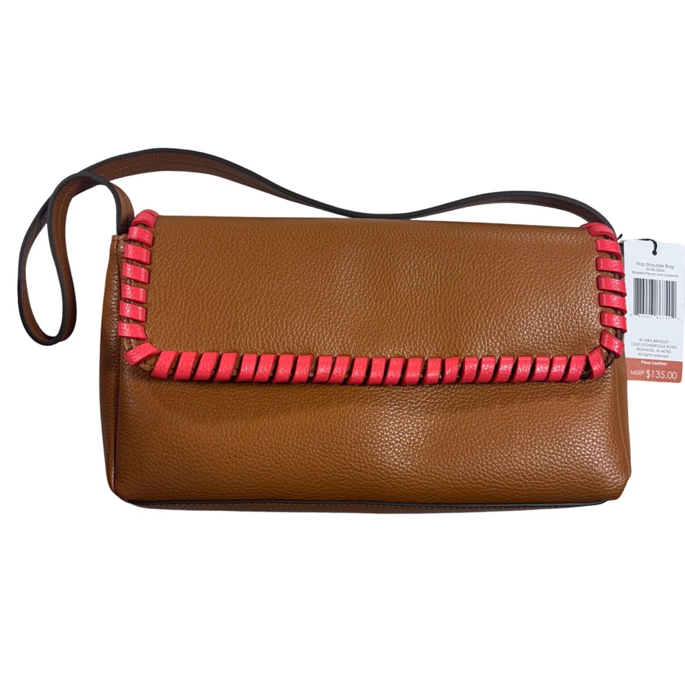NEW Vera Bradley‎ Faux Leather Flap Shoulder Bag Tan Pecan Purse Baguette $135